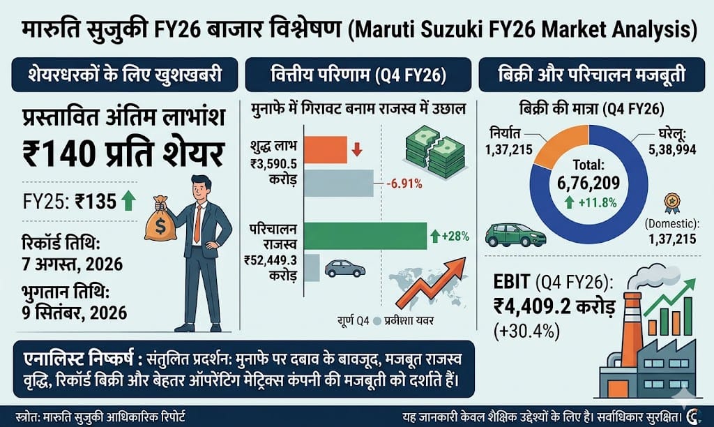 वित्त वर्ष 2026 बाजार वृद्धि विश्लेषण ग्राफ जिसमें ₹140 लाभांश और रिकॉर्ड बिक्री