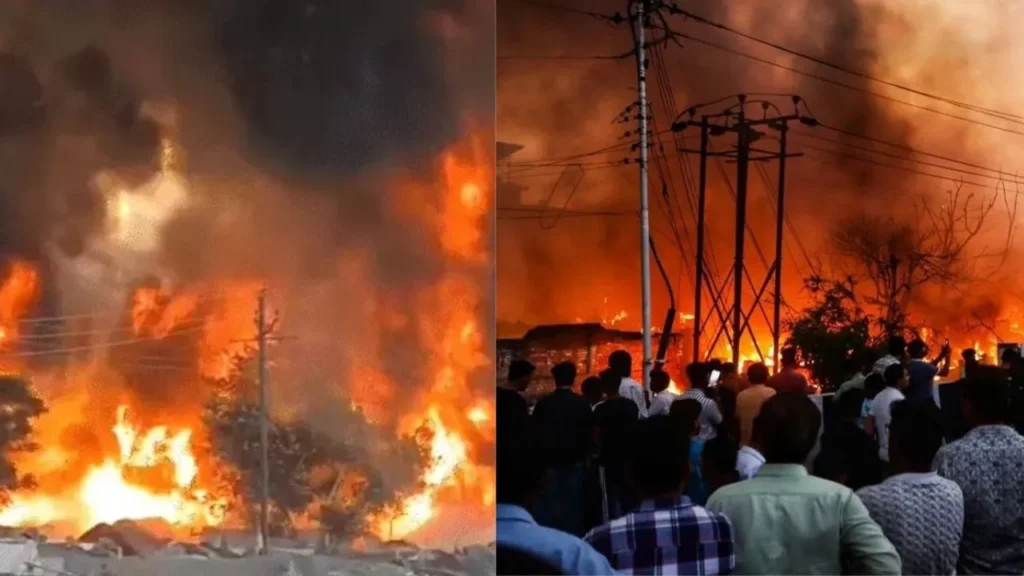 Lucknow Fire News Vikas Nagar fire incident burning huts smoke
