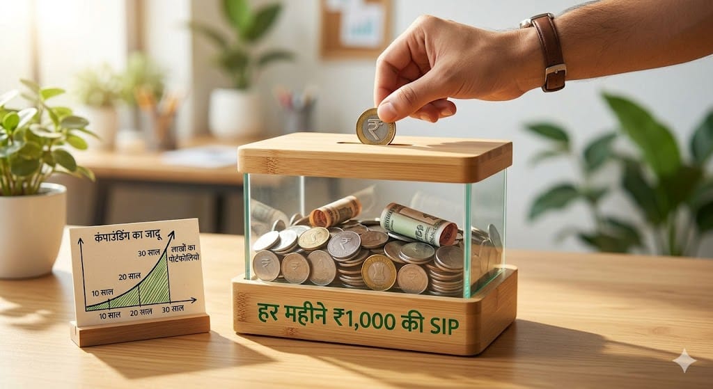 SIP Investment Strategy ₹1,000 monthly SIP investment and power of compounding chart in Hindi